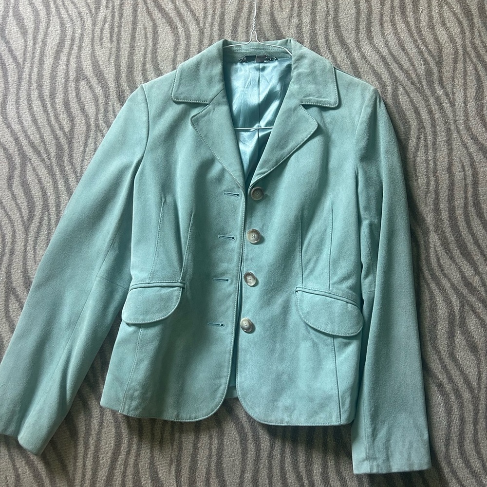 Ann Taylor Mint Blazer Structured Suede-Like Jacket